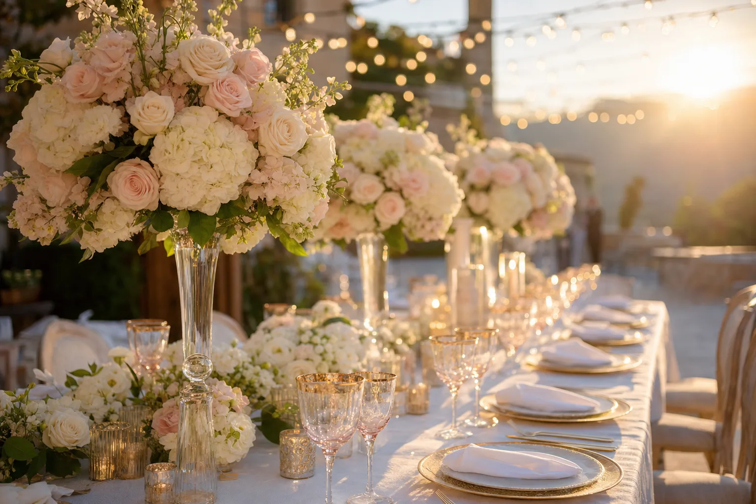 Luxury banquet table with candlelight and gold accents